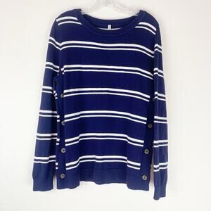 Southern Tide Sweater Large‎ Jessa Navy Striped Button Classic Nautical L